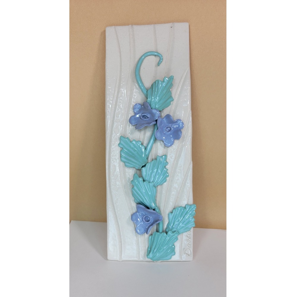 Vintage Pat & Dave Dabbert Signed Ceramic Floral Wall Tile 3D Flowers Pastel Art